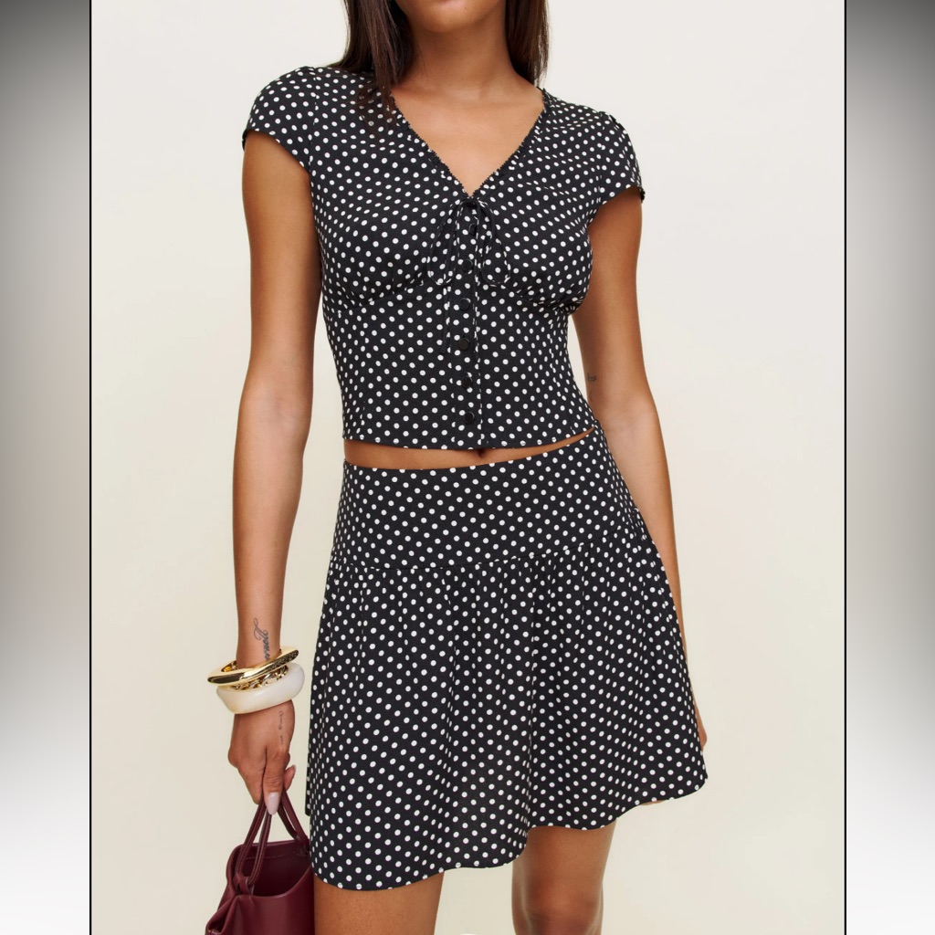 Reformation Dorothea Black & White Polka Dot Two-Piece Dress Set